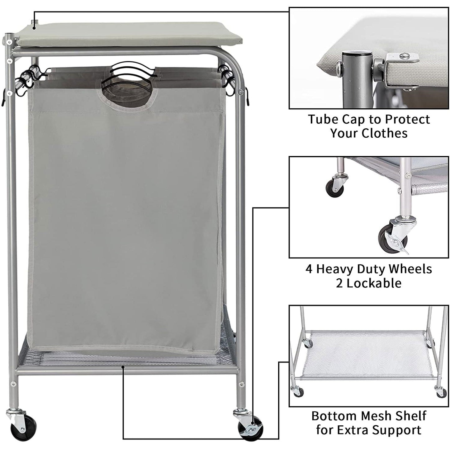 Laundry Sorter Cart with Ironing Board Gray - Leader Covers