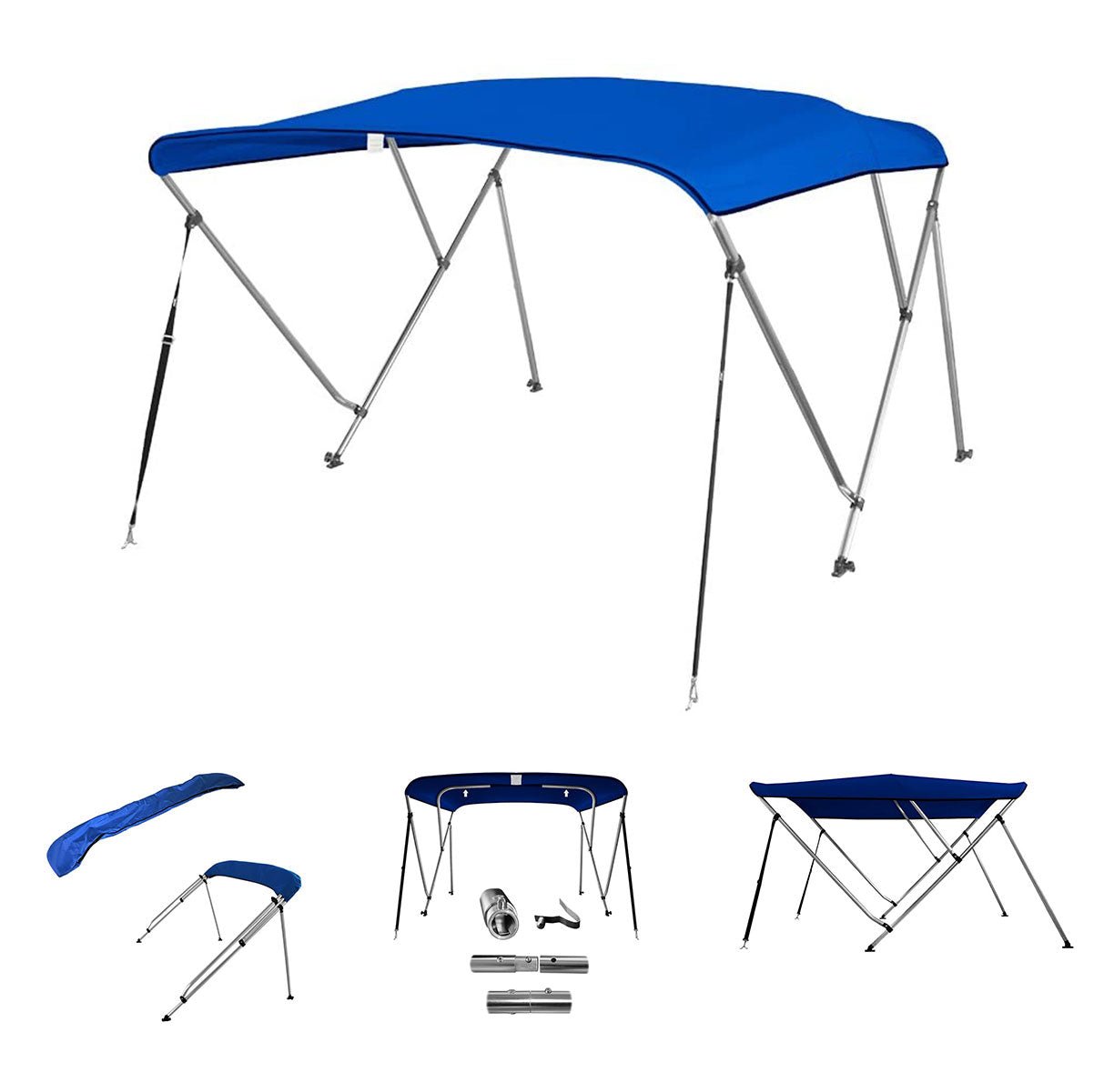 3 Bow Bimini Top Blue with Rear Support Poles - Leader Covers