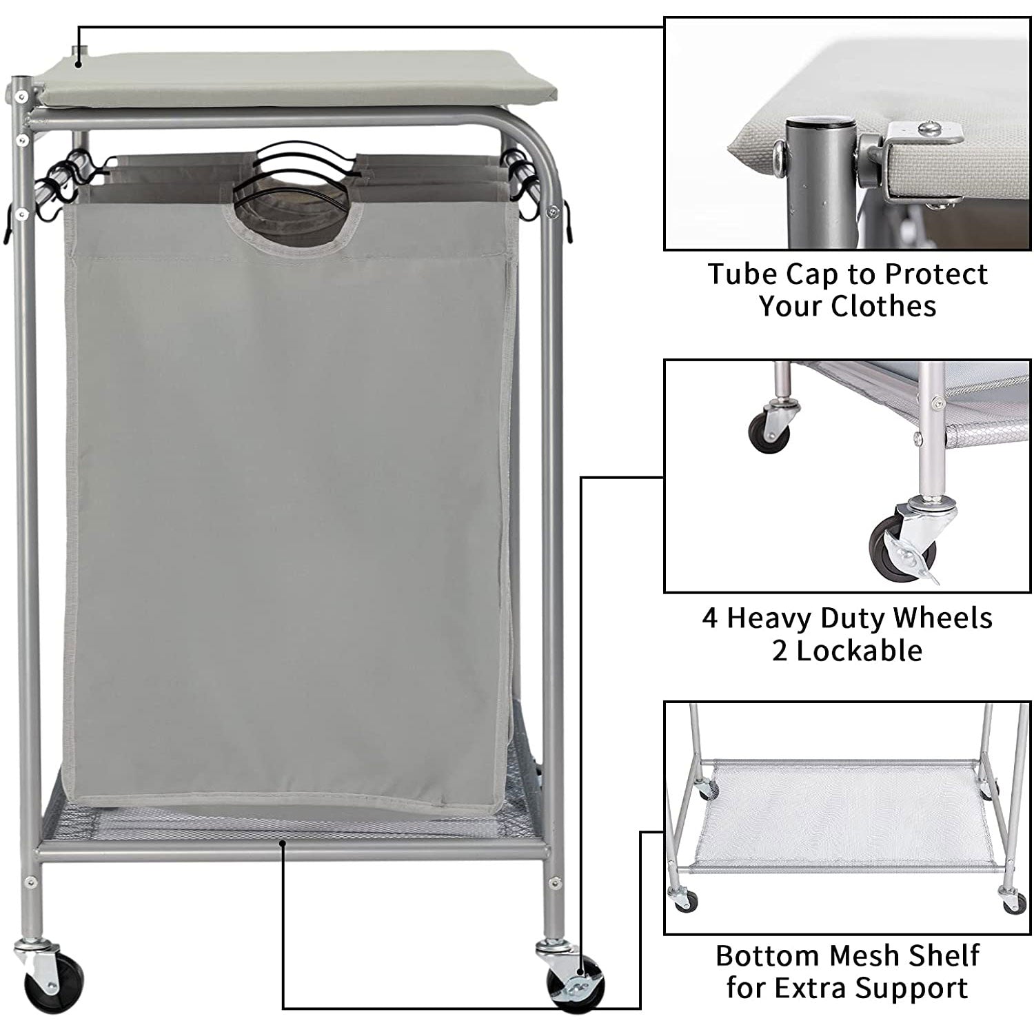 Laundry Sorter Cart 3-Bag Heavy-Duty with Ironing Board