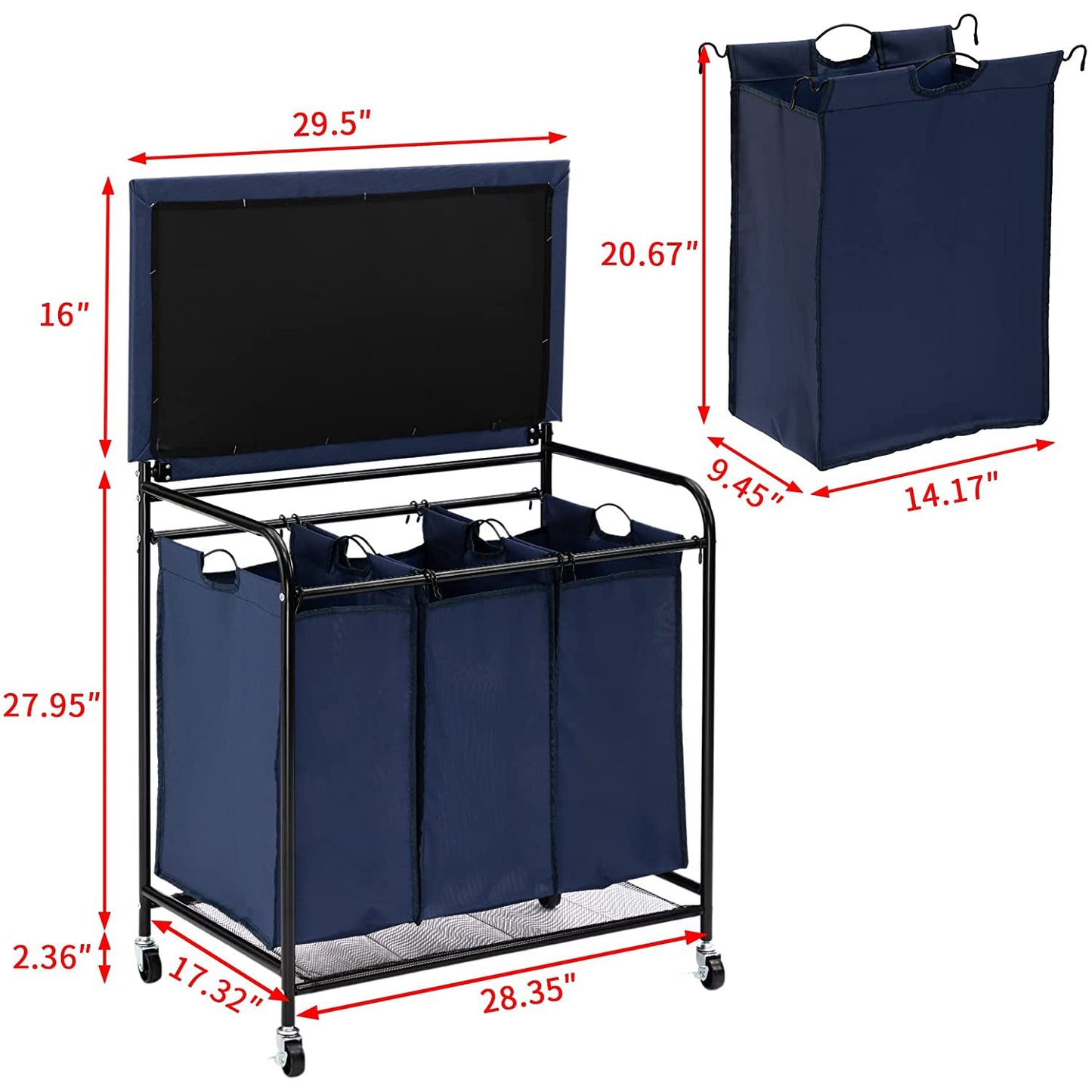Laundry Sorter Cart with Ironing Board Blue