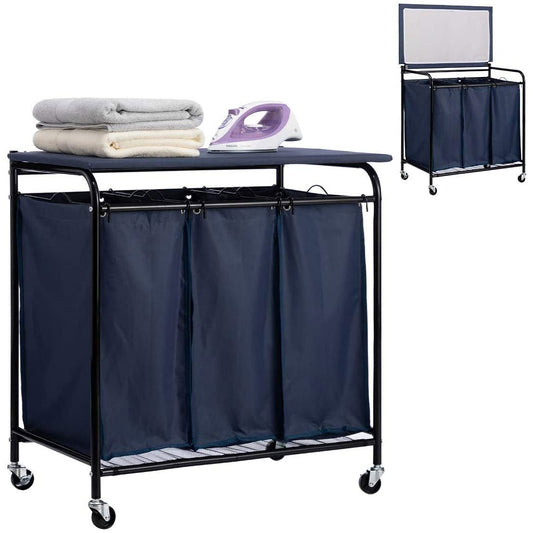 Laundry Sorter Cart with Ironing Board Blue - Leader Covers