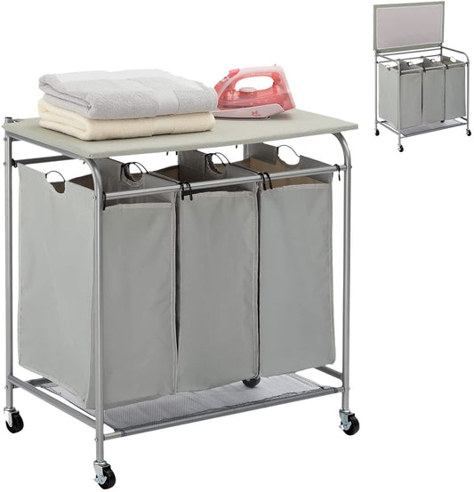 Laundry Sorter Cart with Ironing Board Gray - Leader Covers