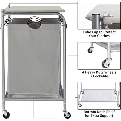Laundry Sorter Cart with Ironing Board Gray - Leader Covers
